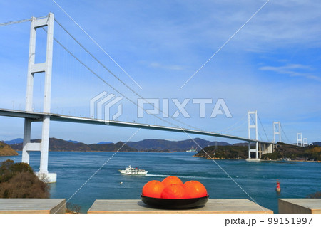 【愛媛県】ミカンと来島海峡大橋（しまなみ海道） 99151997