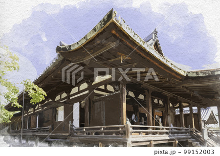 水彩画風　法隆寺　聖霊院・東室　奈良県生駒郡斑鳩町 99152003