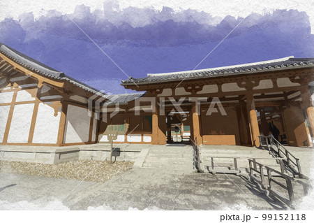 水彩画風 法隆寺 大宝蔵院 奈良県生駒郡斑鳩町 水彩画風 法隆寺 大宝蔵院 奈良県生駒郡斑鳩町 99152118