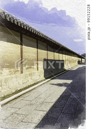 水彩画風 法隆寺 築地塀 奈良県生駒郡斑鳩町 水彩画風 法隆寺 築地塀 奈良県生駒郡斑鳩町 99152228