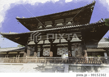 水彩画風 法隆寺 中門 奈良県生駒郡斑鳩町 水彩画風 法隆寺 中門 奈良県生駒郡斑鳩町 99152302