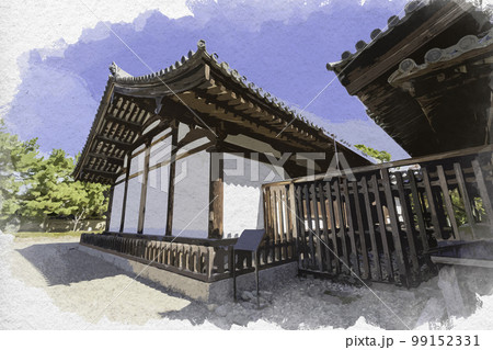 水彩画風 法隆寺 伝法堂 奈良県生駒郡斑鳩町 水彩画風 法隆寺 伝法堂 奈良県生駒郡斑鳩町 99152331