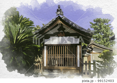 水彩画風　法隆寺　馬屋　奈良県生駒郡斑鳩町 99152403