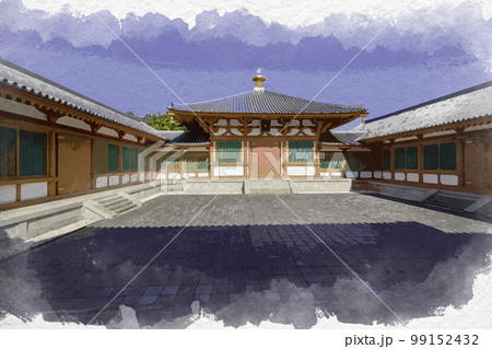 水彩画風 法隆寺 百済観音堂 奈良県生駒郡斑鳩町 水彩画風 法隆寺 百済観音堂 奈良県生駒郡斑鳩町 99152432