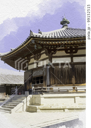 水彩画風 法隆寺 夢殿 奈良県生駒郡斑鳩町 水彩画風 法隆寺 夢殿 奈良県生駒郡斑鳩町 99152515
