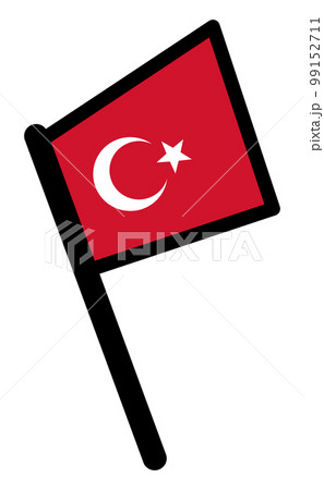 トルコ地震支援　長い棒の右向きトルコ国旗