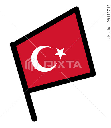 トルコ地震支援　長い棒の右向きトルコ国旗