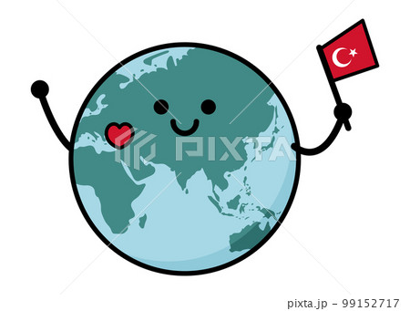 トルコ地震支援　トルコ国旗を持って応援する地球