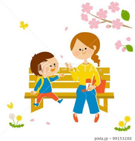 花見をする親子のイラスト素材 99153288