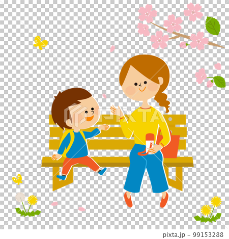 花見をする親子のイラスト素材 99153288