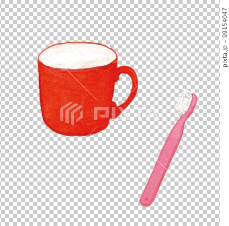 Hand drawn watercolor cute cup and toothbrush set illustration 99154047
