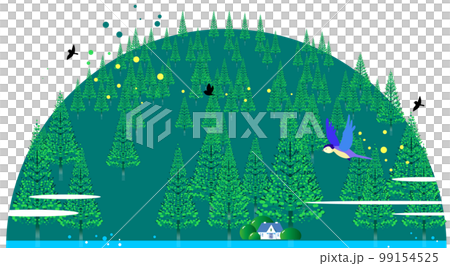 新緑の山と野鳥の爽やかな風景 99154525
