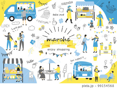 マルシェ　休日のマーケットで楽しむ人々 99154568