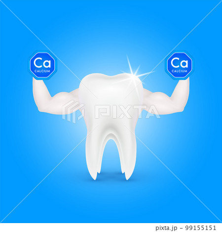 Tooth showing strong muscles powerful. Holding a dumbbell calcium blue. Vitamins minerals. Tooth showing strong muscles powerful. Holding a dumbbell calcium blue. Vitamins minerals. 99155151