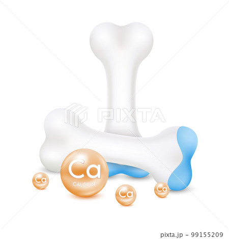 Healthy bone cartilage with orange calcium. Human skeleton anatomy model isolated on white background. Vitamins and minerals care bone knee joint. Realistic 3D vector. Medical science concept. 99155209