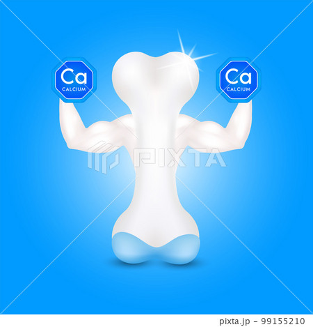 Bone showing strong muscles powerful. Holding a dumbbell calcium. Healthy cartilage model isolated on blue background. Vitamins minerals care knee joint. Medical concept. Realistic 3D vector. Bone showing strong muscles powerful. Holding a dumbbell calcium. Healthy cartilage model isolated on blue background. Vitamins minerals care knee joint. Medical concept. Realistic 3D vector. 99155210