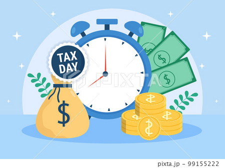 Tax Day Illustration with Clipboard Form, Clock, Calendar and Coins Money for Web Banner or Landing Page in Flat Cartoon Hand Drawn Templates 99155222