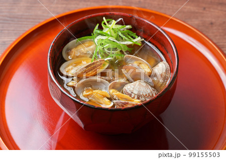 注）湯気は合成です。あさりのお味噌汁。アサリのみそ汁。和食。 99155503
