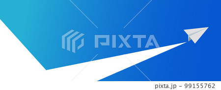 鮮やかなブルーグラデーションの青空を勢いよく飛ぶ紙飛行機のベクターイラスト画像EPS10 99155762