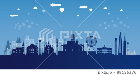 Travel landmark of Finland skyline in silhouette vector isolated cityscape panoramic. 99156376