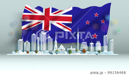Happy independence anniversary celebration national day in New Zealand flag background. 99156468