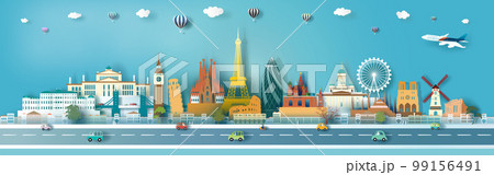 Travel landmark europe with city downtown architecture skyline and europe tourism. 99156491