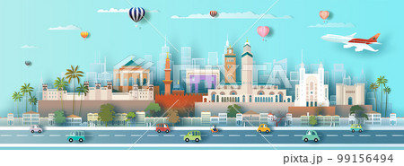 Travel landmark Morocco in city downtown architecture skyline and Africa tourism. 99156494