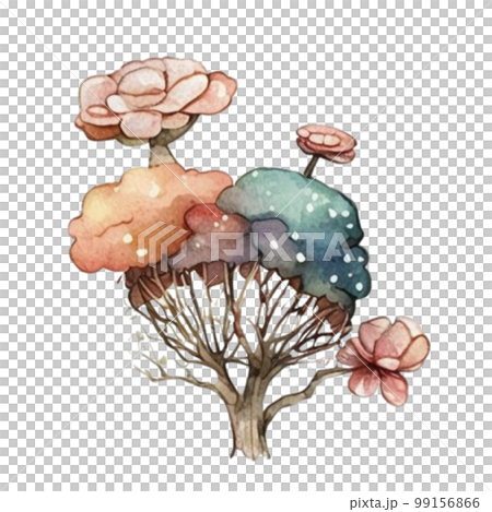 Spring Fairy Tree with pink blue orange watercolor hand draw Spring Fairy Tree with pink blue orange watercolor hand draw 99156866