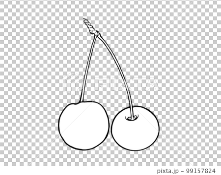 Simple illustration material (line drawing) of two cherries with connected patterns Simple illustration material (line drawing) of two cherries with connected patterns 99157824