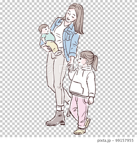 Woman, person, illustration, family, girl, happy, young, love, smile, mother, child, cute, mother, cute, Japanese, 99157955
