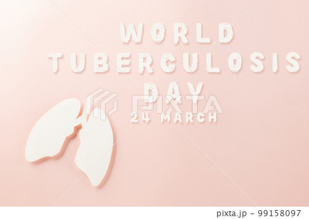 World tuberculosis day. Lungs paper cutting decorative symbol on pink background, copy space, concept of world TB day, no tobacco, banner background, respiratory, lung cancer awareness, 24 March 99158097