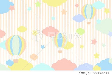 ゆめかわな気球と星と雲とストライプの背景 99158241