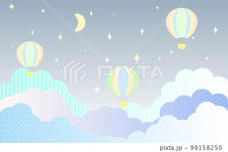 ゆめかわな気球と星と雲の背景 99158250