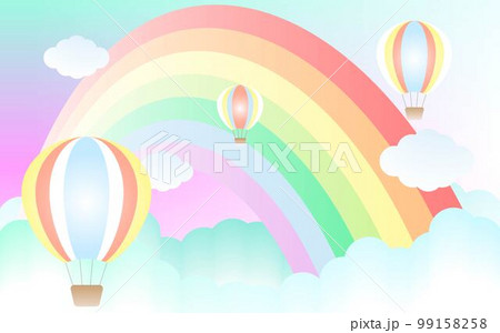 ゆめかわな虹と気球と星と雲の背景 99158258