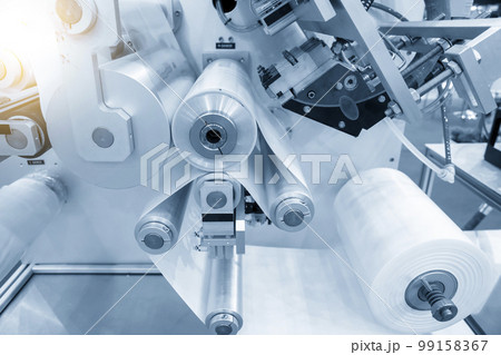 The roll of plastic bag in extrusion machine. The roll of plastic bag in extrusion machine. 99158367