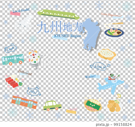 Set of icons of winter gourmet tourism in the Kyushu region of Japan (flat) 99158824