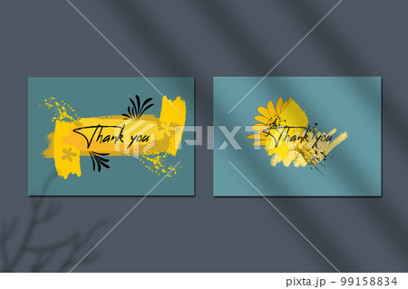 Thank you card template with brushstroke ink fluid and tropical botanic and lettering font design. 99158834