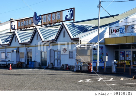 静岡市　清水魚市場河岸の市と青空 99159505