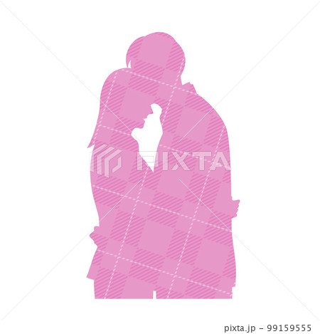 抱き合う男女のシルエット　チェック柄 99159555