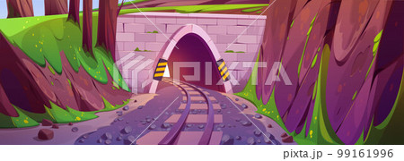Cartoon railway tunnel in mountains Cartoon railway tunnel in mountains 99161996