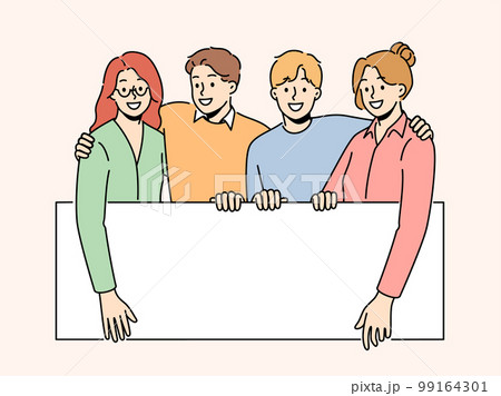 Smiling people holding mockup poster  99164301