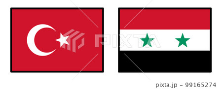 トルコ・シリア地震支援　トルコとシリアの国旗イラストセット