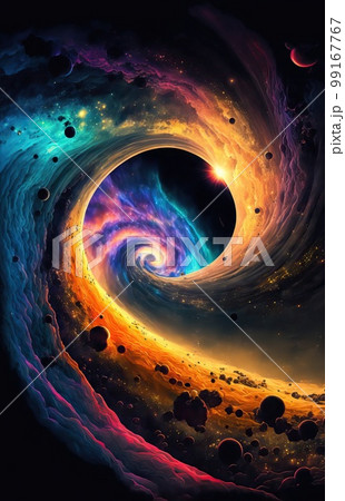 最大4Kサイズ以上、カラフルに描かれたブラックホールの風景 99167767