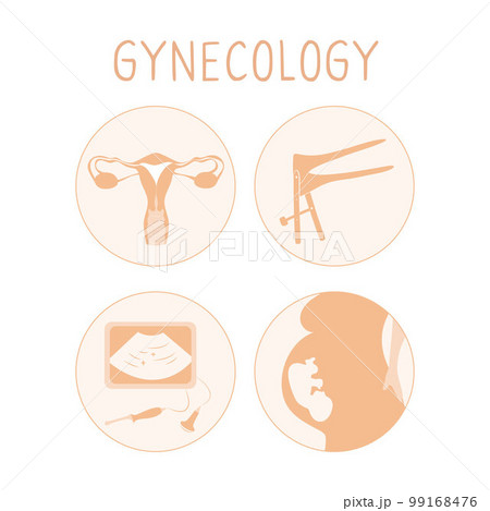 Gynecology icon set. Linear simple illustration woman health check-up. Female doctor signs. Vector 99168476