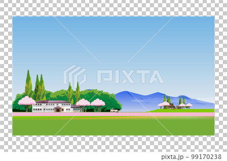 古民家のある美しい日本の山里の風景 99170238