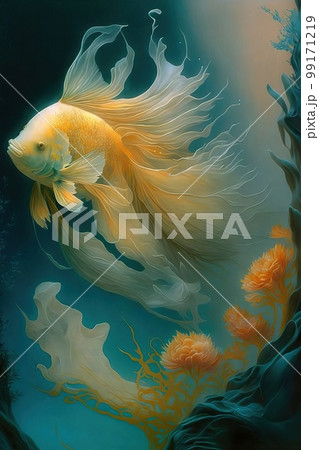 最大4Kサイズ以上、アーティスティックで神秘的な雰囲気がある金魚の絵