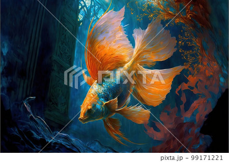 最大4Kサイズ以上、アーティスティックで神秘的な雰囲気がある金魚の絵
