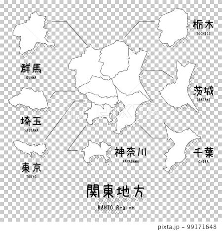 日本の関東地方のマップ（線画） 99171648