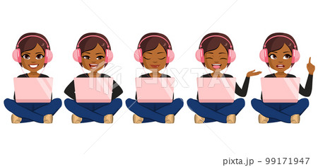 Beautiful Woman Using Laptop Gestures 99171947