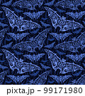 Colorful blue tribal tile pattern with flying bats 99171980